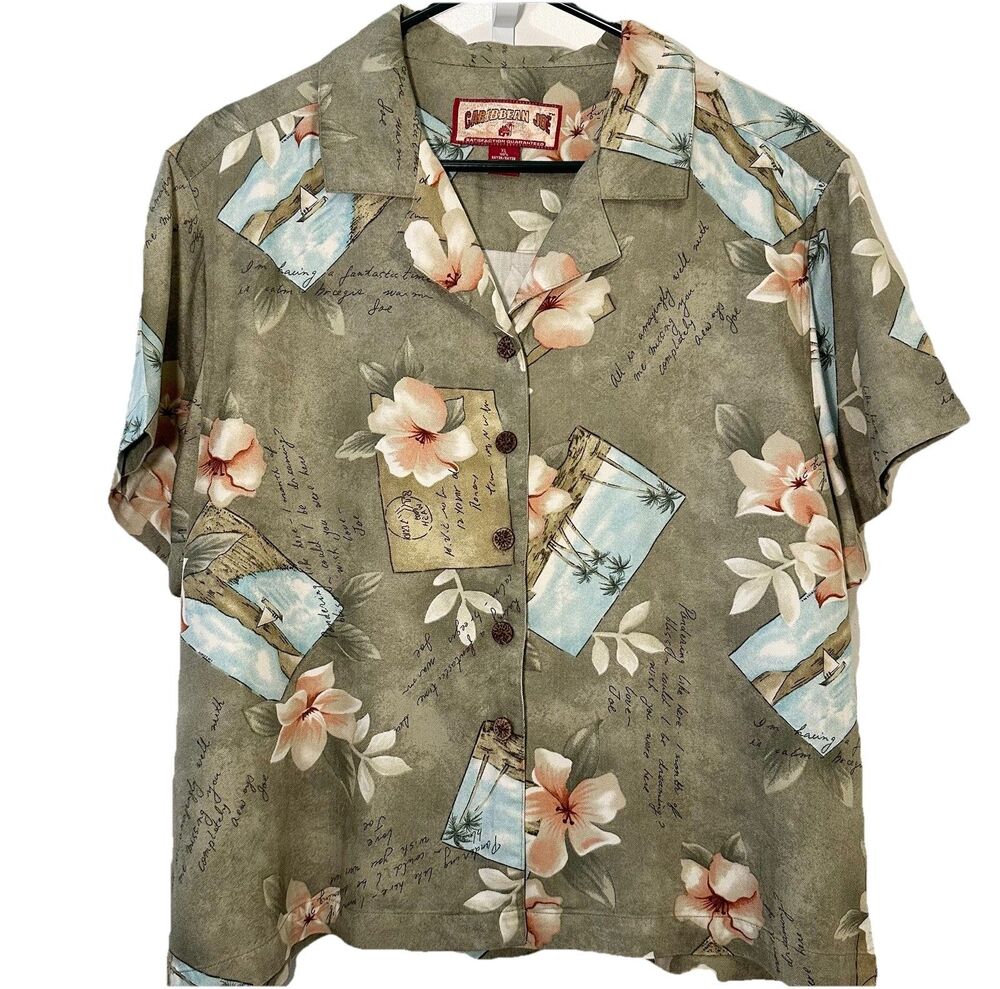Caribbean Joe Womens XL Hawaiian Shirt Rayon Tropical Aloha
